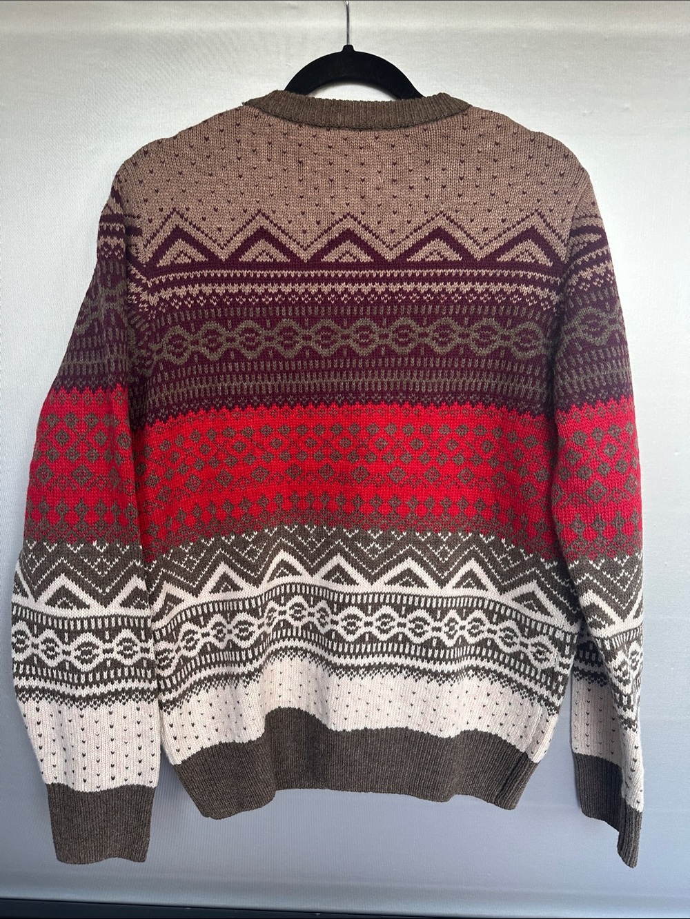 Baroque Fair Isle Crewneck Size M Tan Red Pullover Wool Nylon Sweater Preppy - Picture 5 of 7